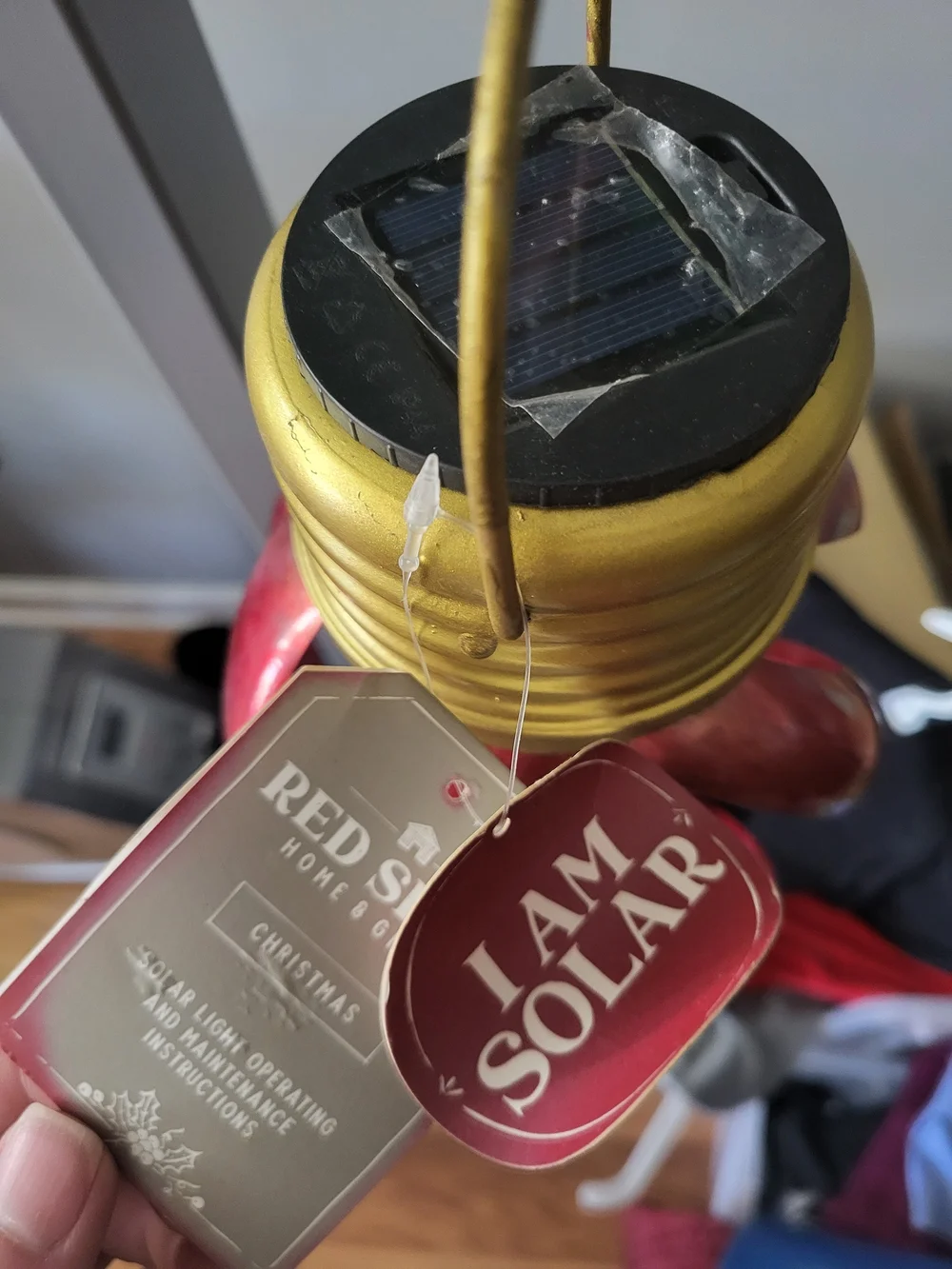 Metal Hanging Lantern - Red and Gold Decorative Accent